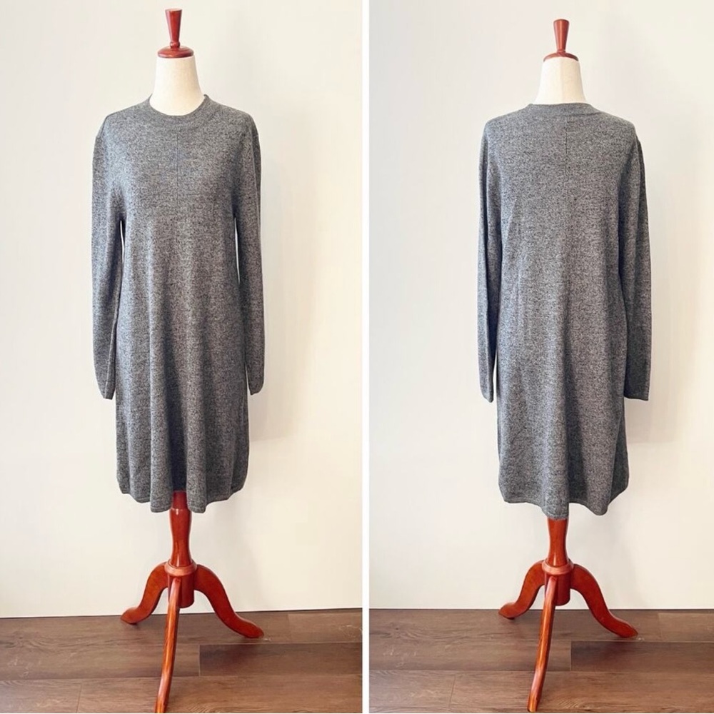 Garnet Hill Merino Wool Long Sleeve Sweater Dress Gray Size Large